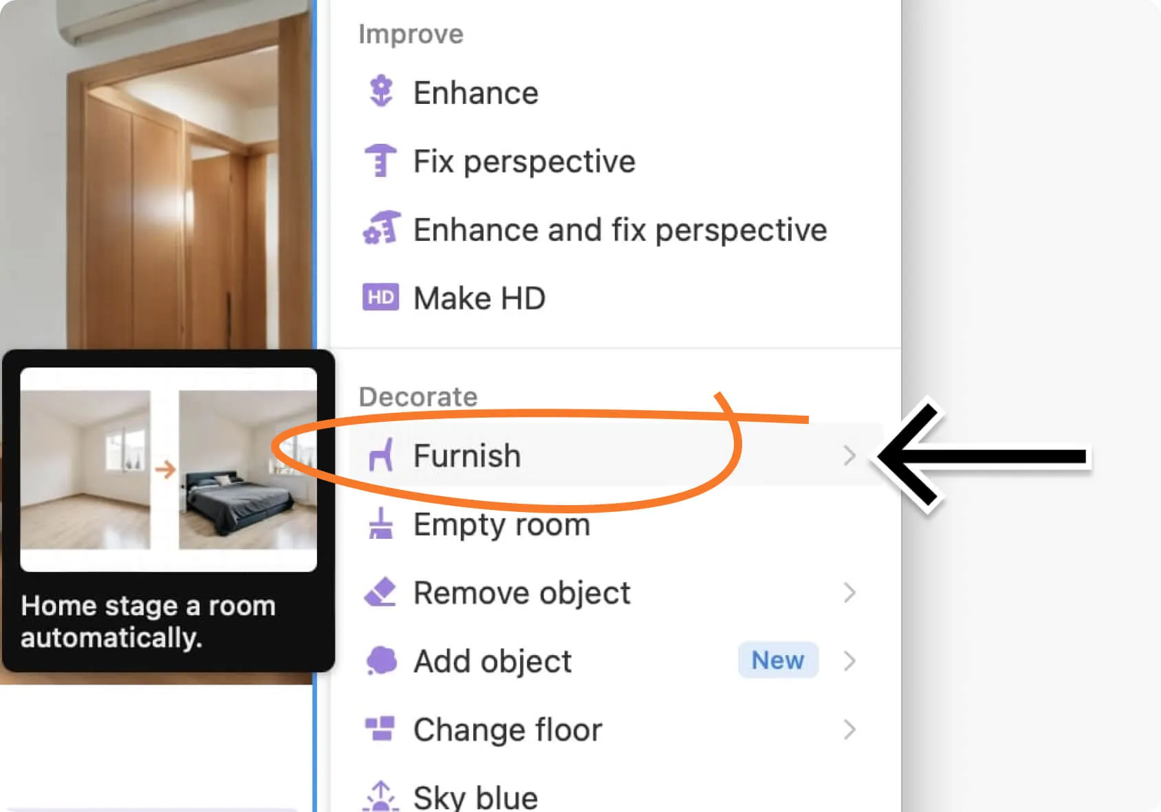 Menu para criar encenação virtual de casa para uma cozinha