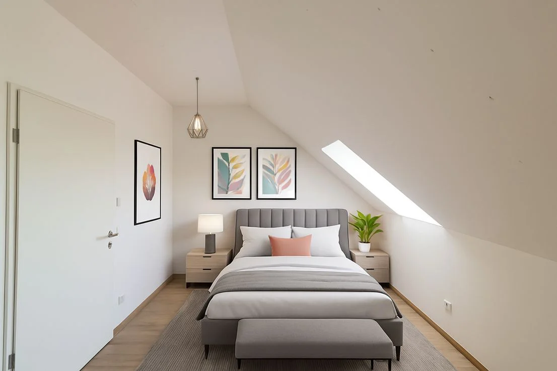 Après la mise en scène virtuelle par IA - chambre élégamment meublée