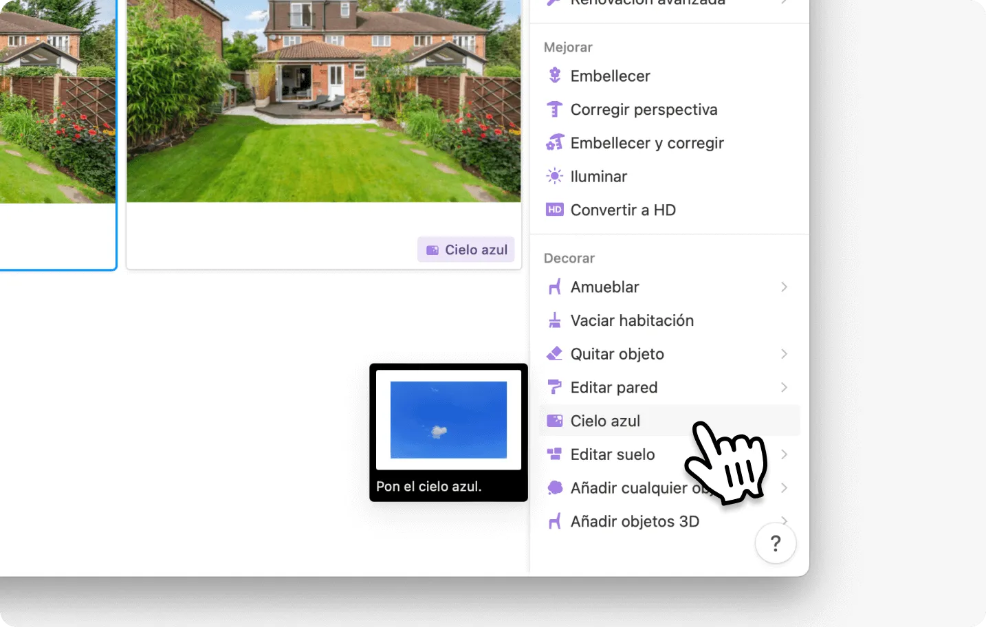 Poner el cielo azul en fotografías de inmuebles – Captura de pantalla de software
