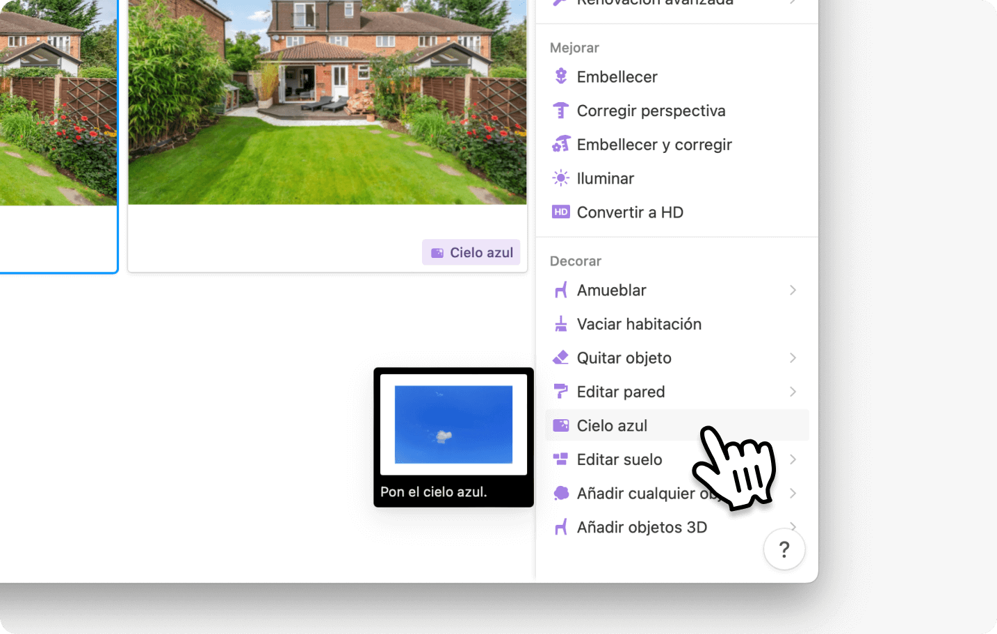Poner el cielo azul en fotografías de inmuebles – Captura de pantalla de software