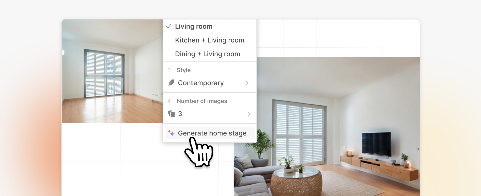 Herramientas de home staging virtual con IA – Captura de pantalla del software