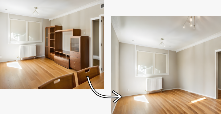 Showing before and after of an AI empty room - Example